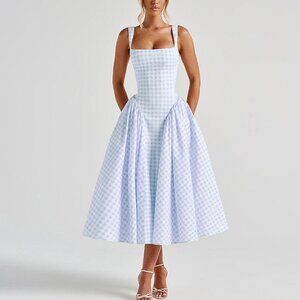 ☀️ The Perfect Gingham Fit-and-Flare Midi Dress 🌷